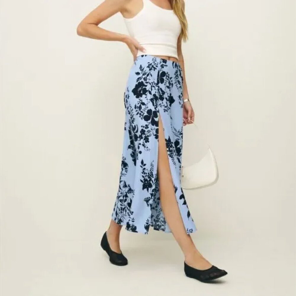 NEW Reformation Zoe Side Slit Floral Skirt in Beatriz
